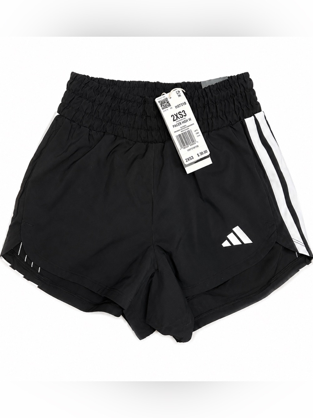 NWT Adidas Pacer High-Rise Running Shorts Black White Stripe XS 2XS
